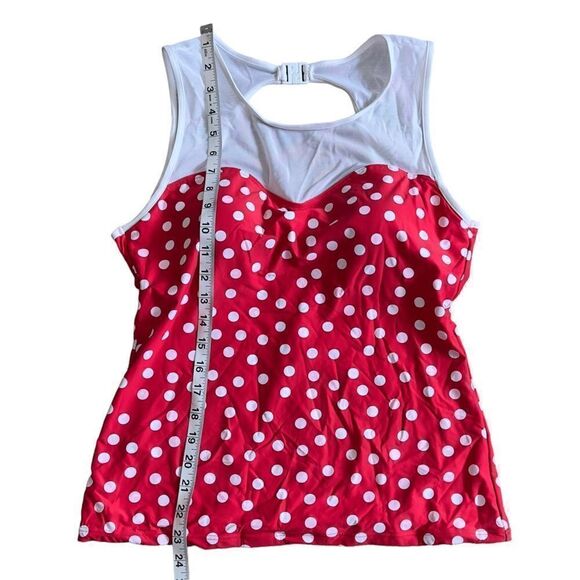 NIPTUCK Red White Polka White Mesh Backless Tankini Swim Top Size 10 - Picture 9 of 11
